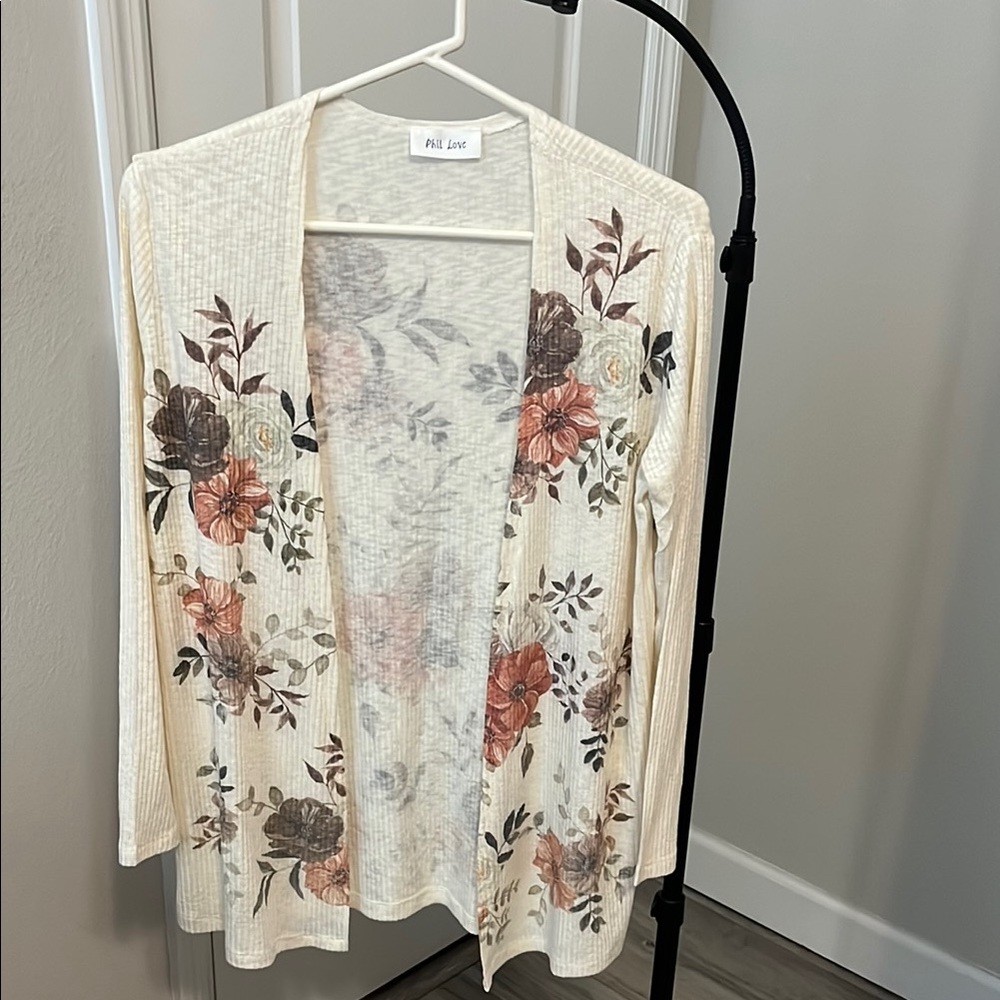 Pink Clove Cream and Brown Floral Cardigan